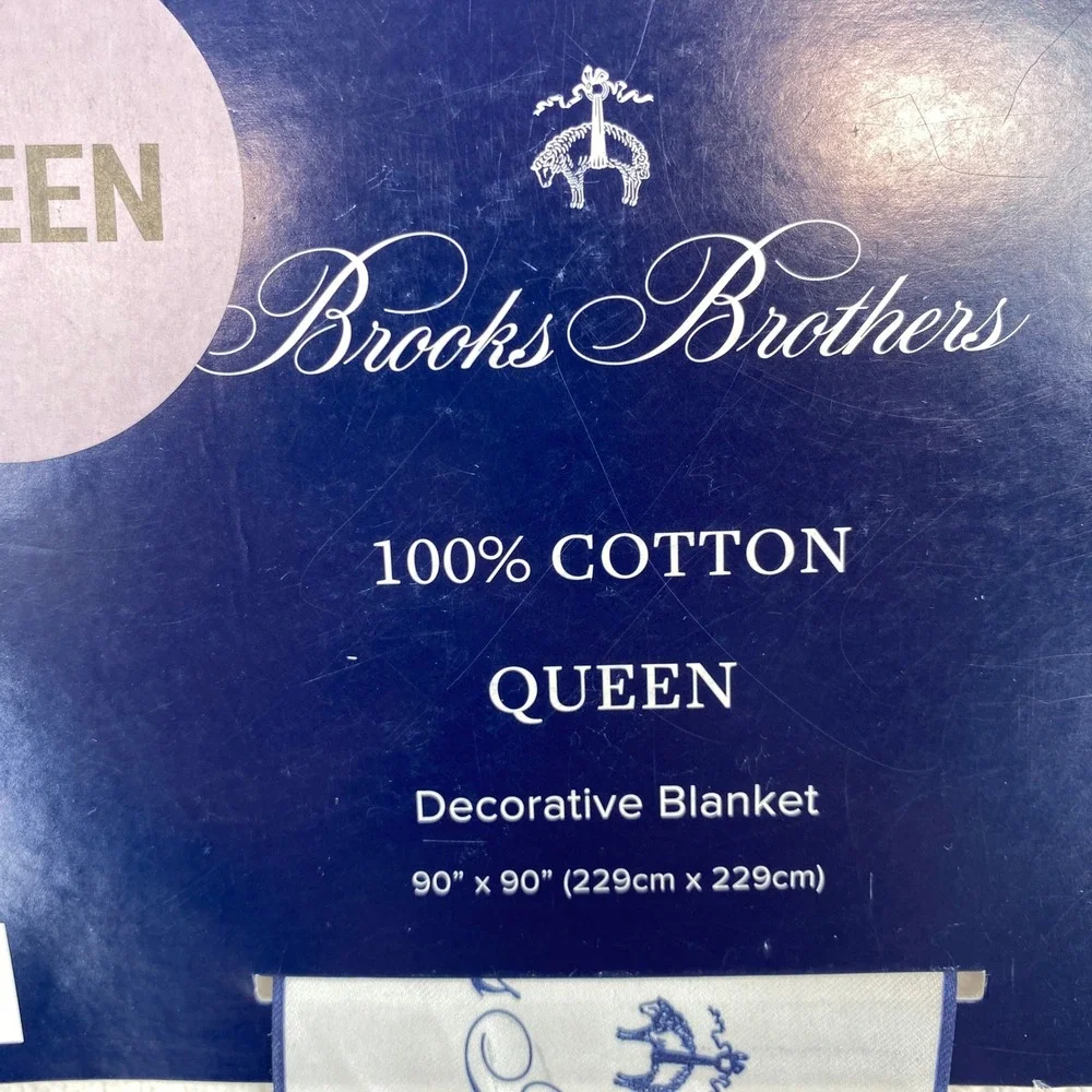 Brooks Brothers Cotton Blanket Queen White Herringbone Weave Crisp Classic